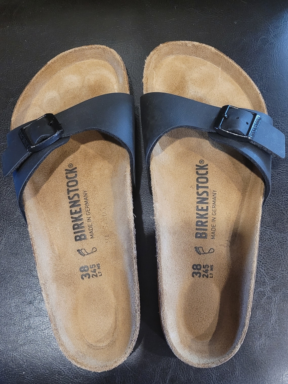 Ladies Birkenstock Black Single-Strap Leather Sandals